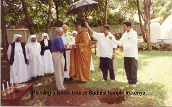 2001 February Planting a sacred Bodhi tree as a peace tree on the temple ground at Nairobi - Keny.jpg